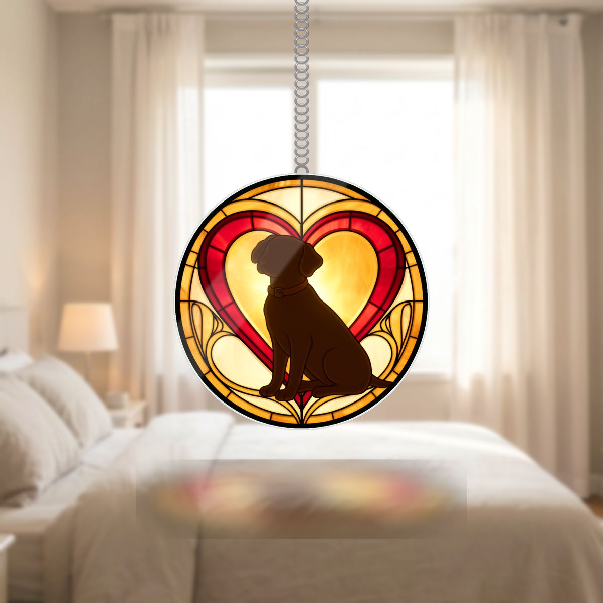 Loyal Dog Heart Circle Wavy Acrylic Suncatcher Ornament