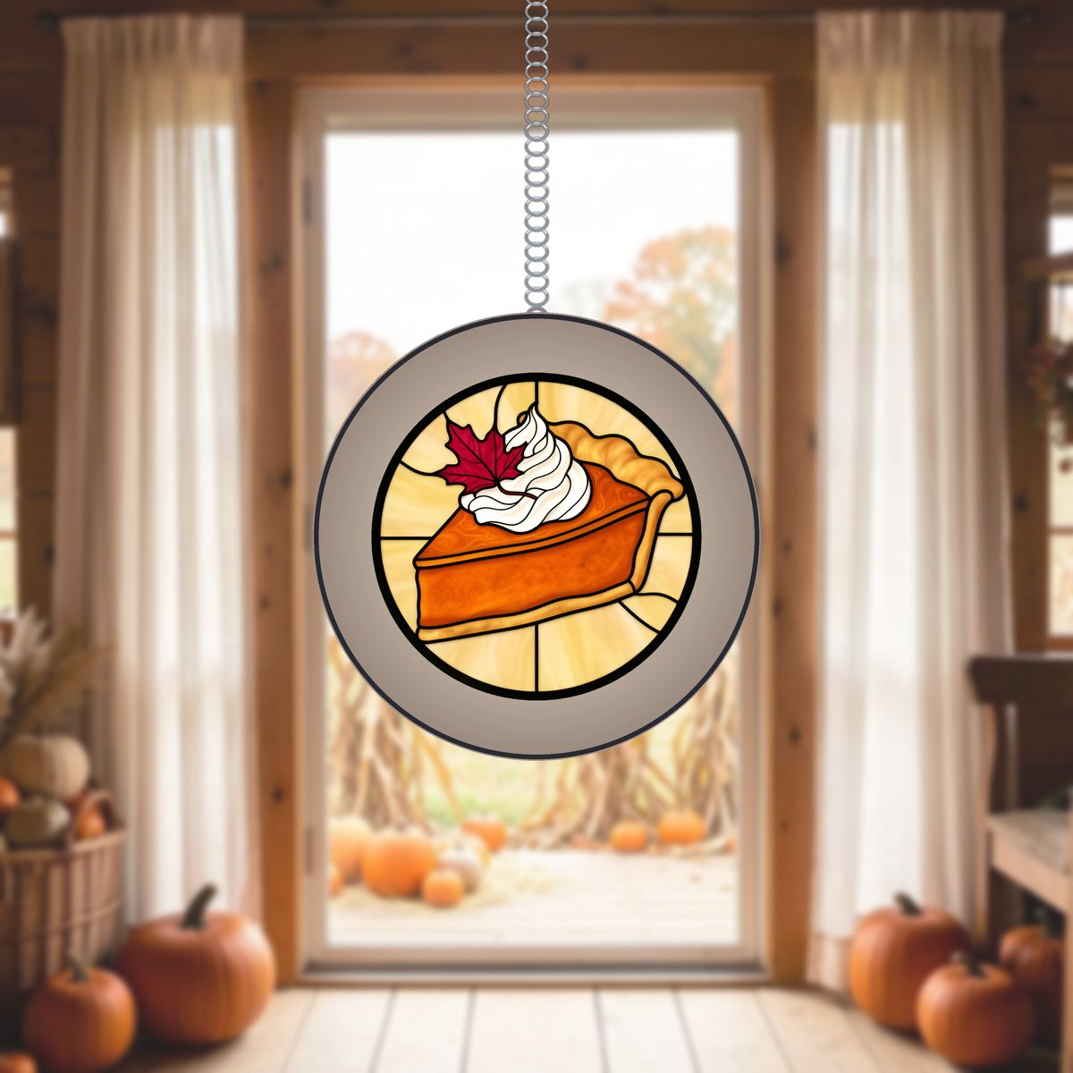 Pumpkin Pie Slice Circle Stained Glass Suncatcher