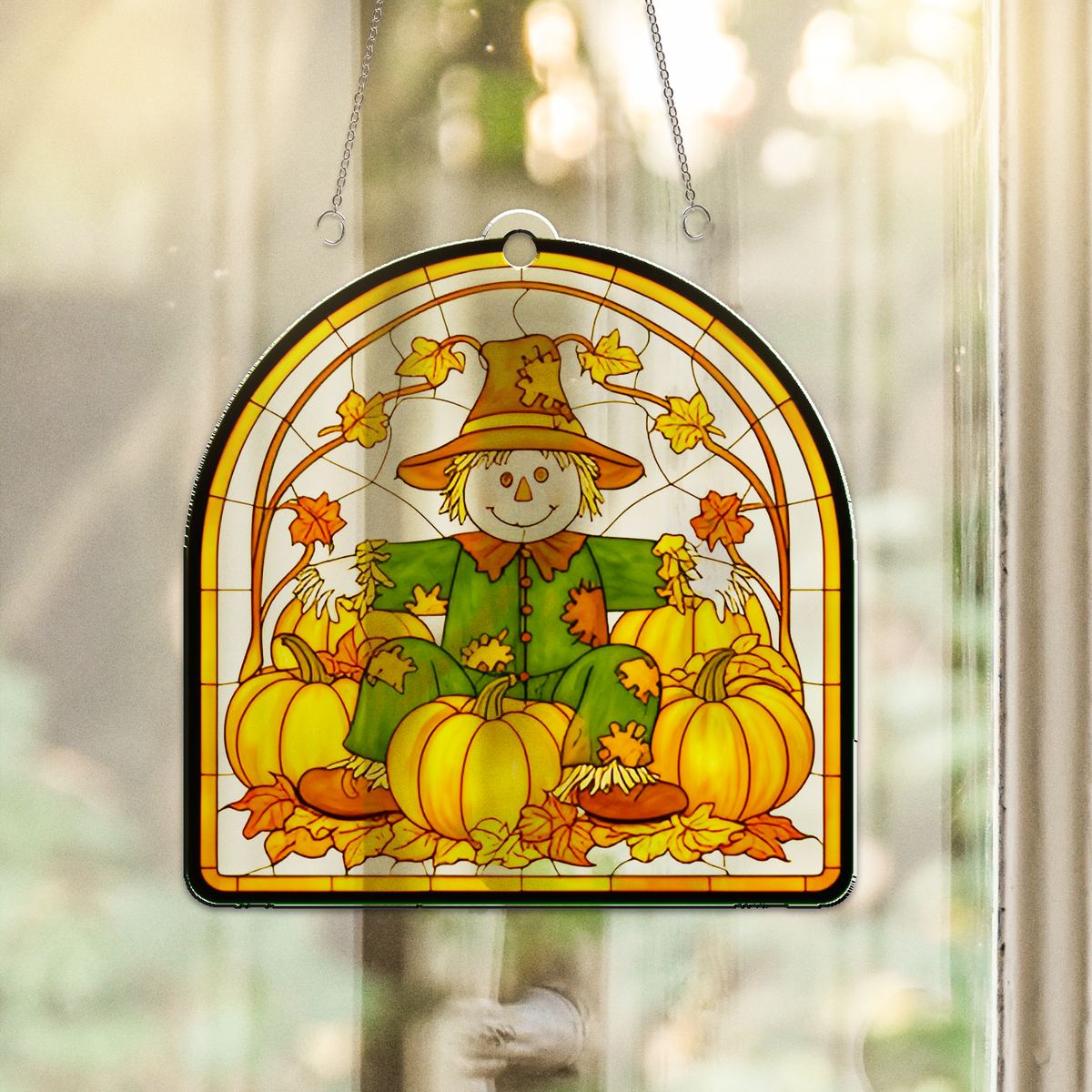 Scarecrow Pumpkin Patch Arch Acrylic Suncatcher