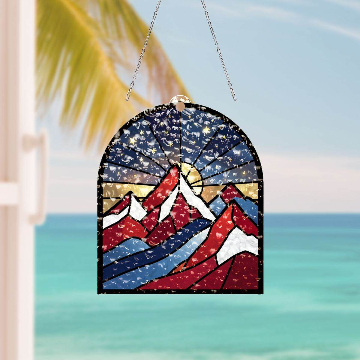 Patriotic Mountain Arch Water Ripple Suncatcher