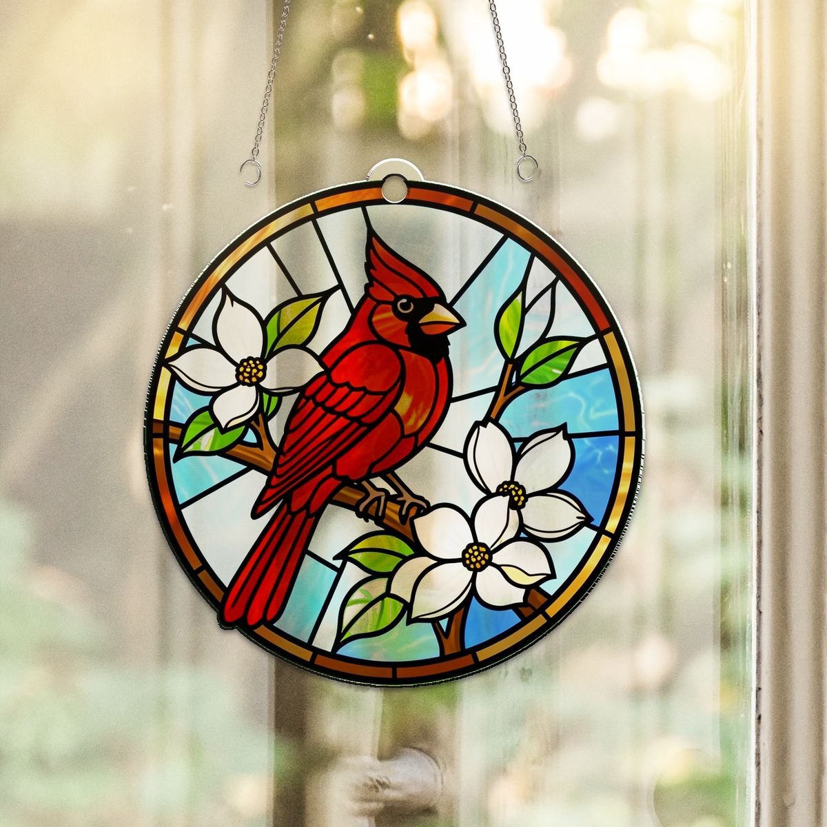 Cardinal Dogwood Circle Acrylic Suncatcher