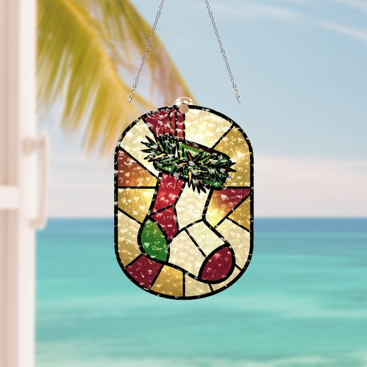Christmas Stocking Pine Water Ripple Suncatcher