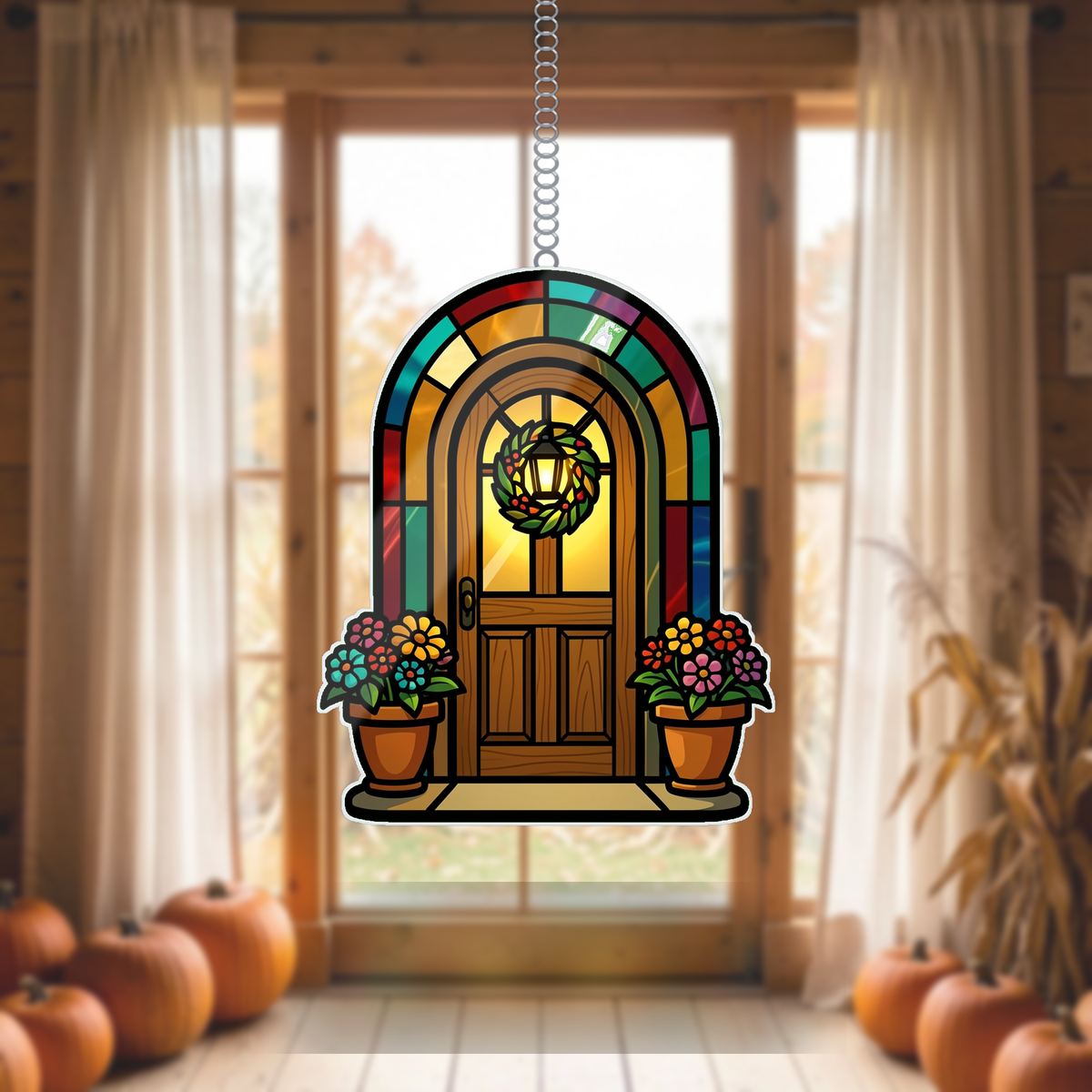 Cozy Cottage Door Arch Wavy Acrylic Suncatcher Ornament