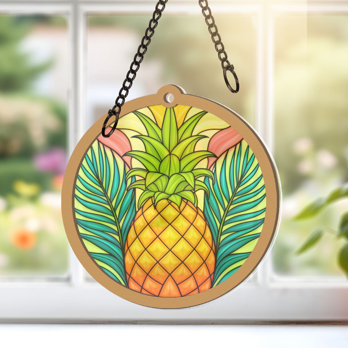Pineapple Palm Leaf Circle Window Hanging Suncatcher