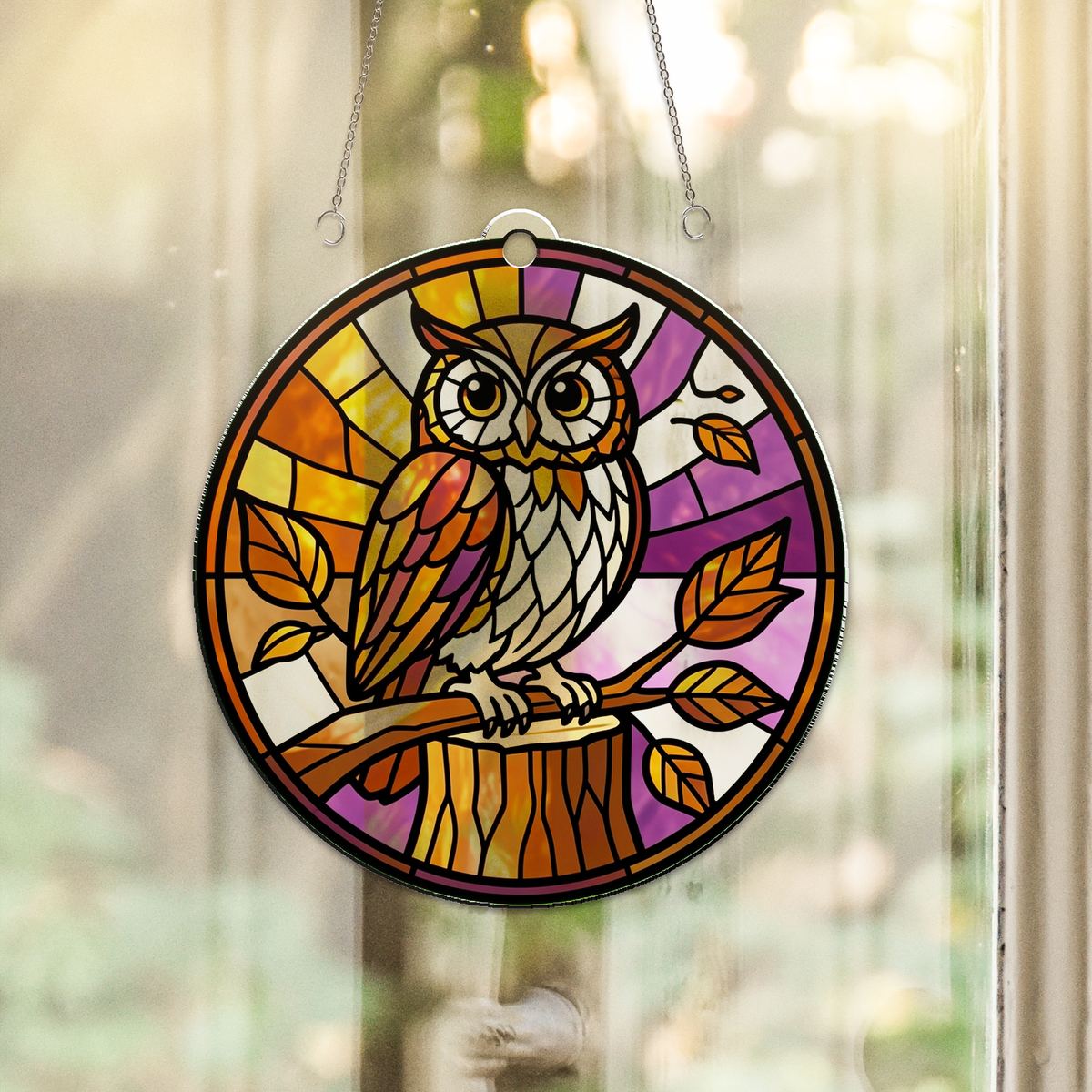 Autumn Owl Circle Acrylic Suncatcher