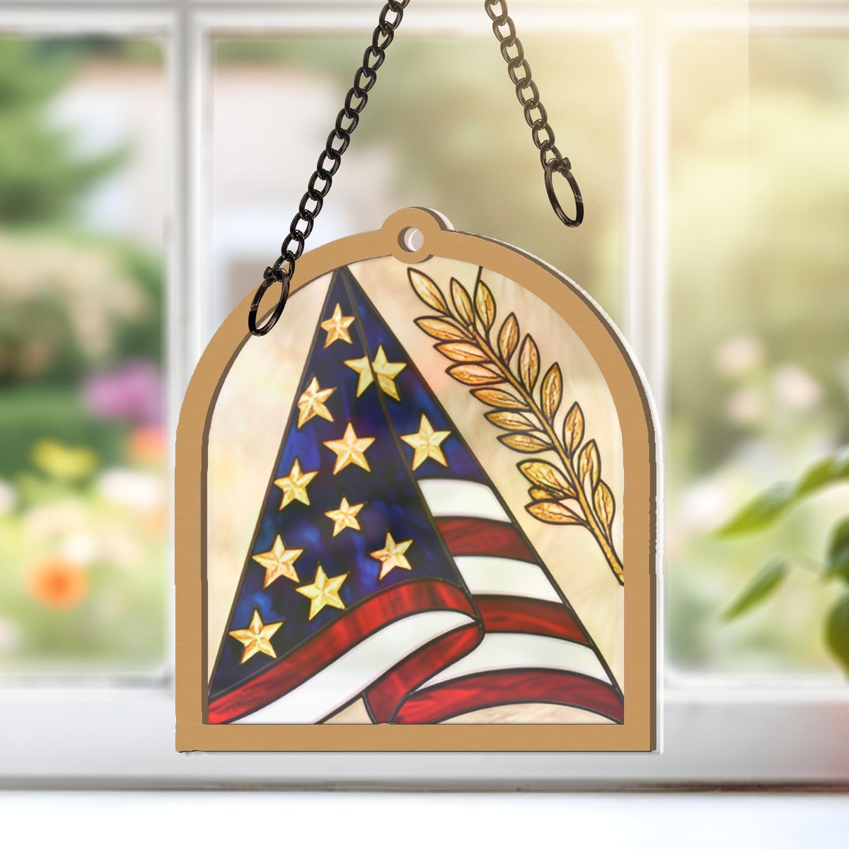 Folded Flag Memorial Arch Window Hanging Suncatcher