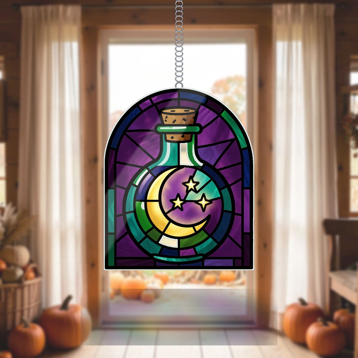 Potion Bottle Moon Arch Wavy Acrylic Suncatcher Ornament
