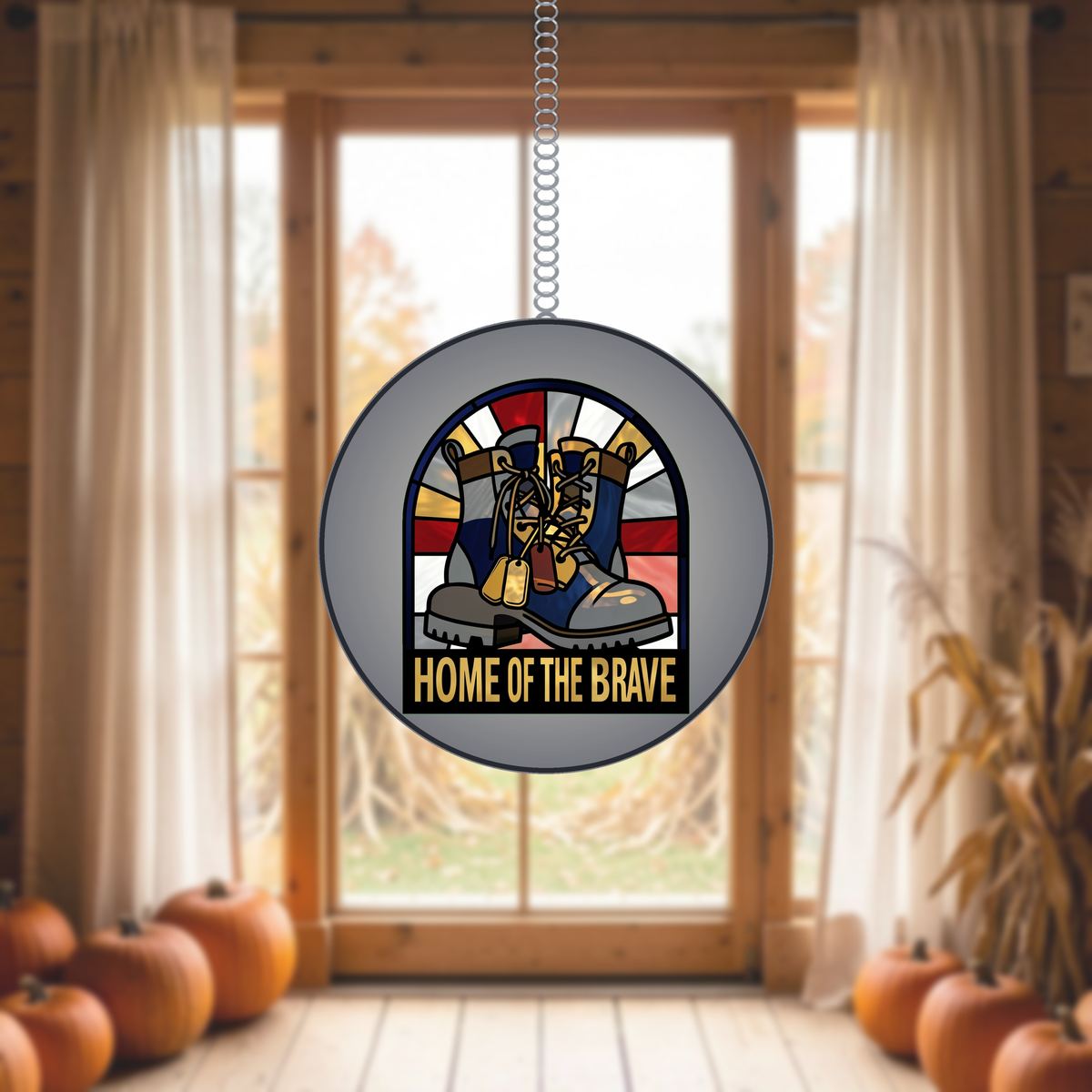 Veteran Dog Tags Boots Stained Glass Suncatcher