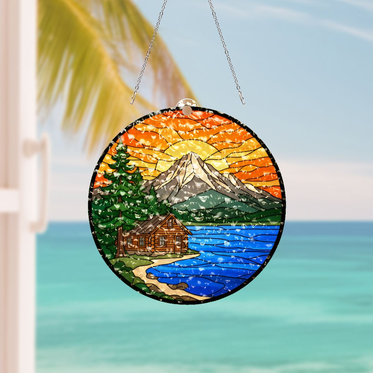 Cozy Cabin Lake Circle Water Ripple Suncatcher