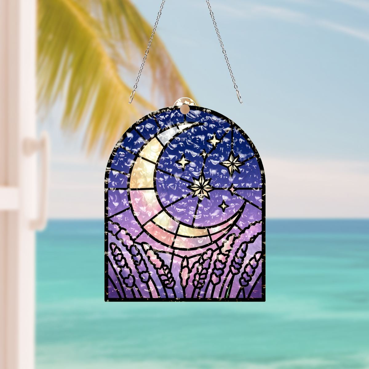 Starry Lavender Moon Arch Water Ripple Suncatcher