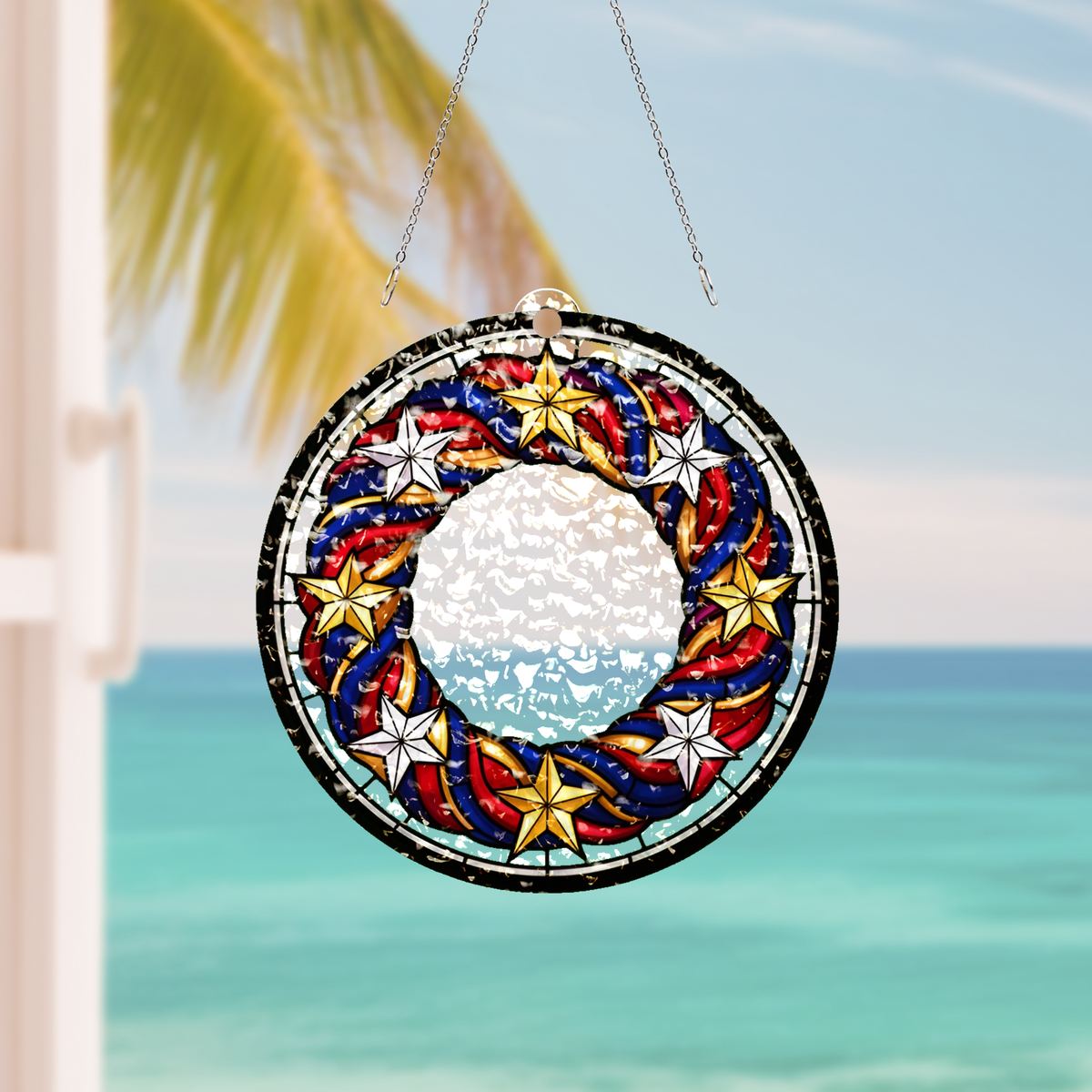 Patriotic Star Wreath Water Ripple Suncatcher