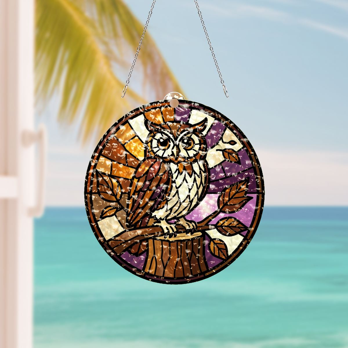 Autumn Owl Circle Water Ripple Suncatcher