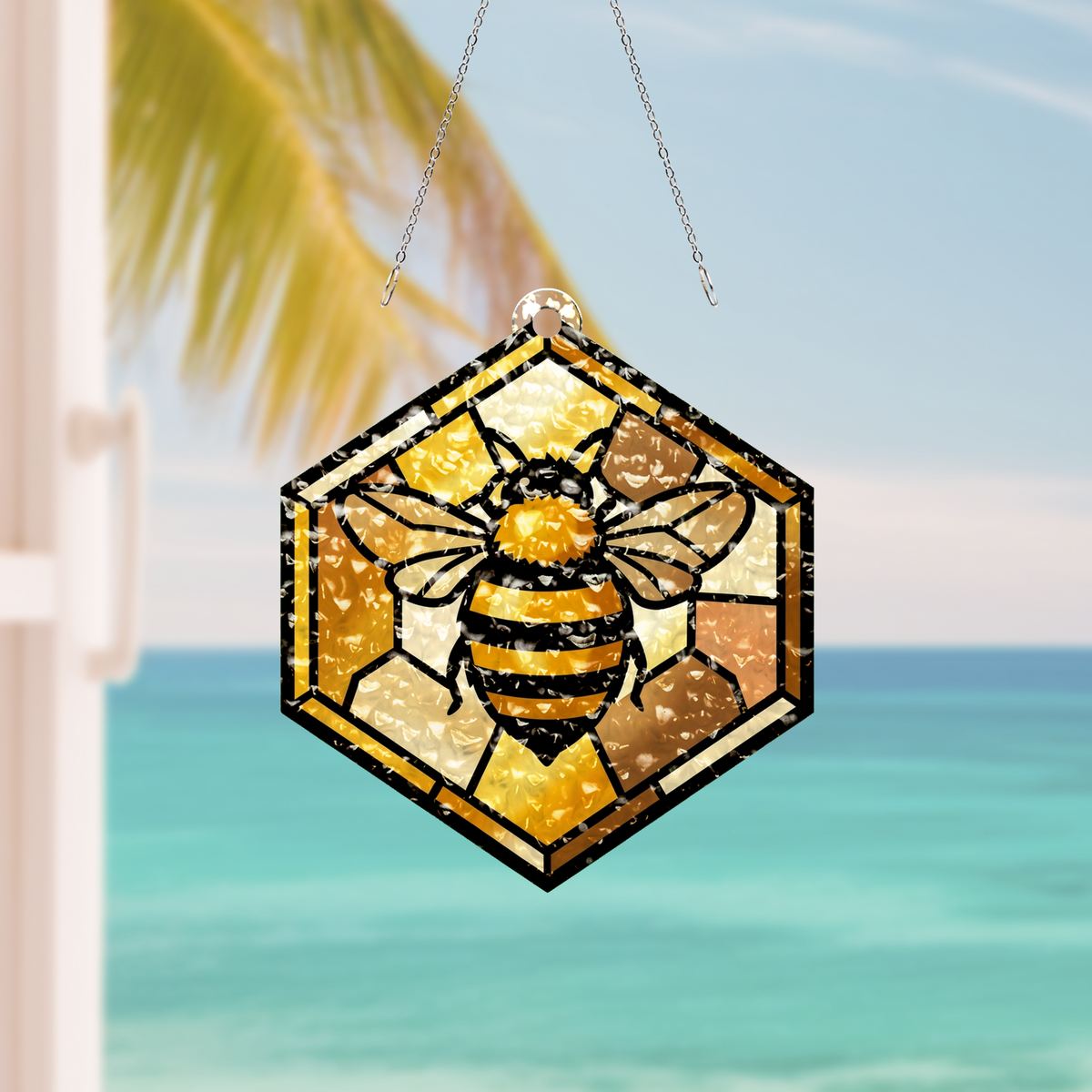 Honeybee Honeycomb Hexagon Water Ripple Suncatcher