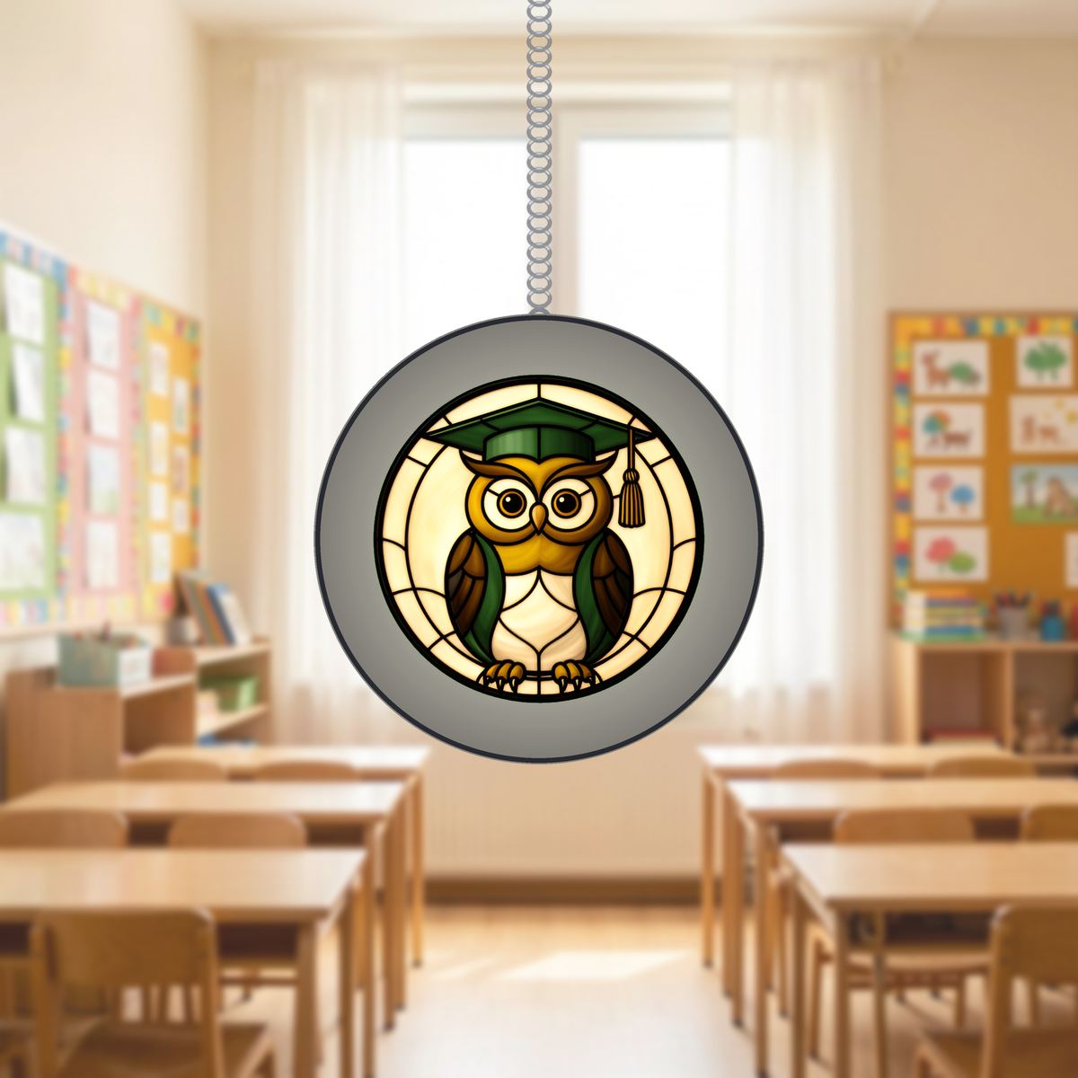 Wise Owl Graduation Cap Stained Glass Suncatcher