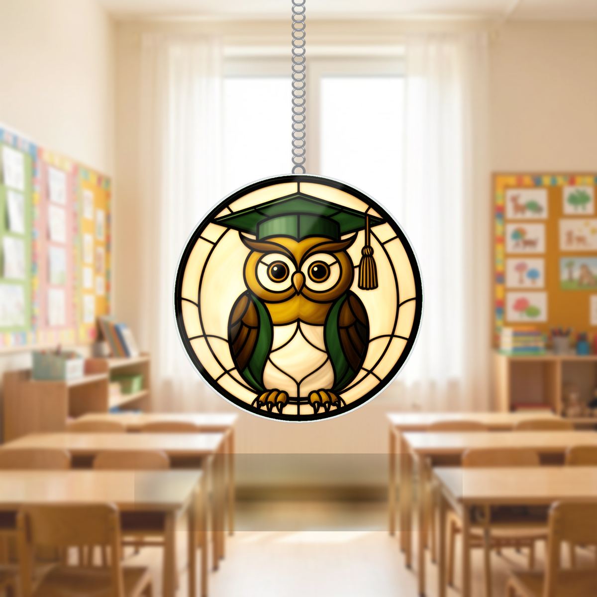 Wise Owl Graduation Cap Wavy Acrylic Suncatcher Ornament