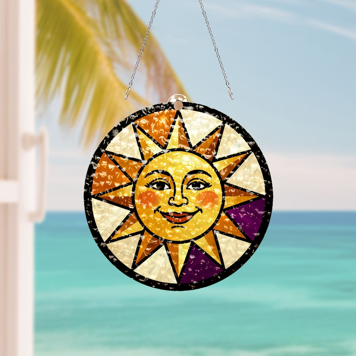 Radiant Sun Face Circle Water Ripple Suncatcher