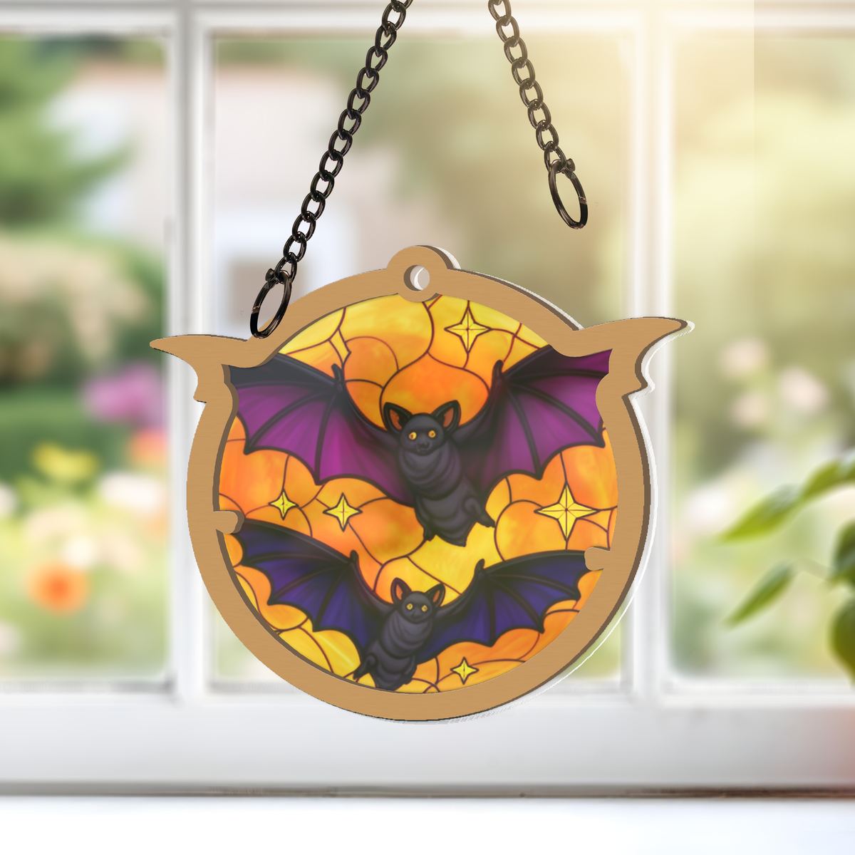 Bats Over Orange Moon Window Hanging Suncatcher