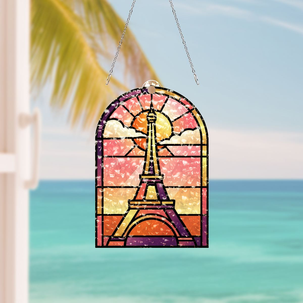 Eiffel Tower Sunset Arch Water Ripple Suncatcher