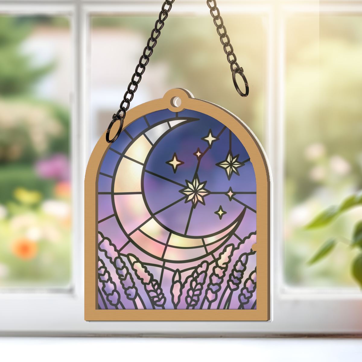 Starry Lavender Moon Arch Window Hanging Suncatcher