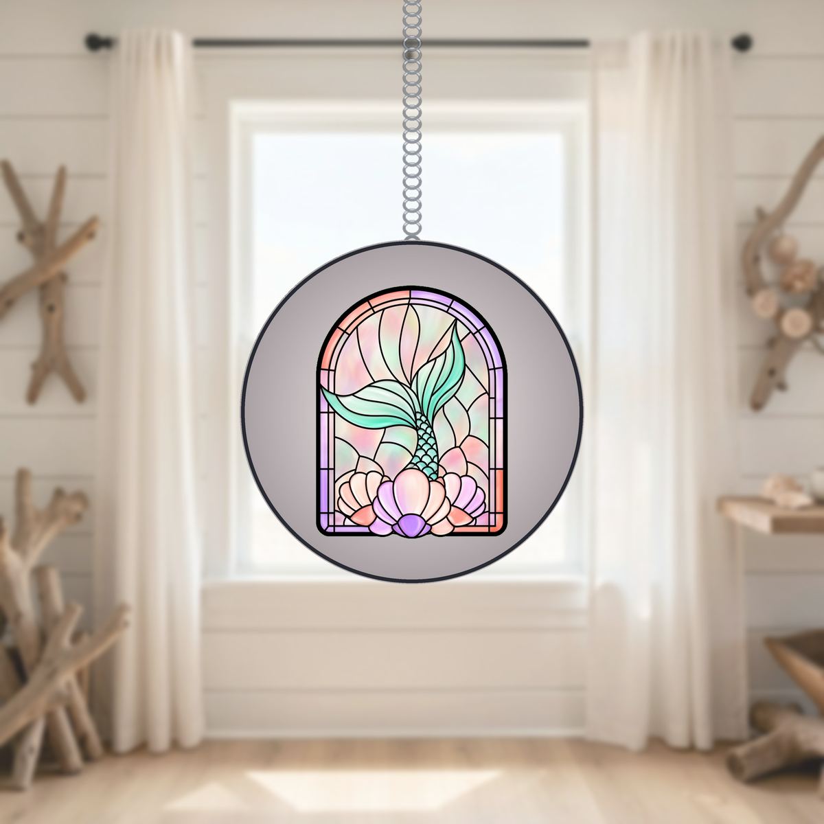 Mermaid Tail Shell Arch Stained Glass Suncatcher
