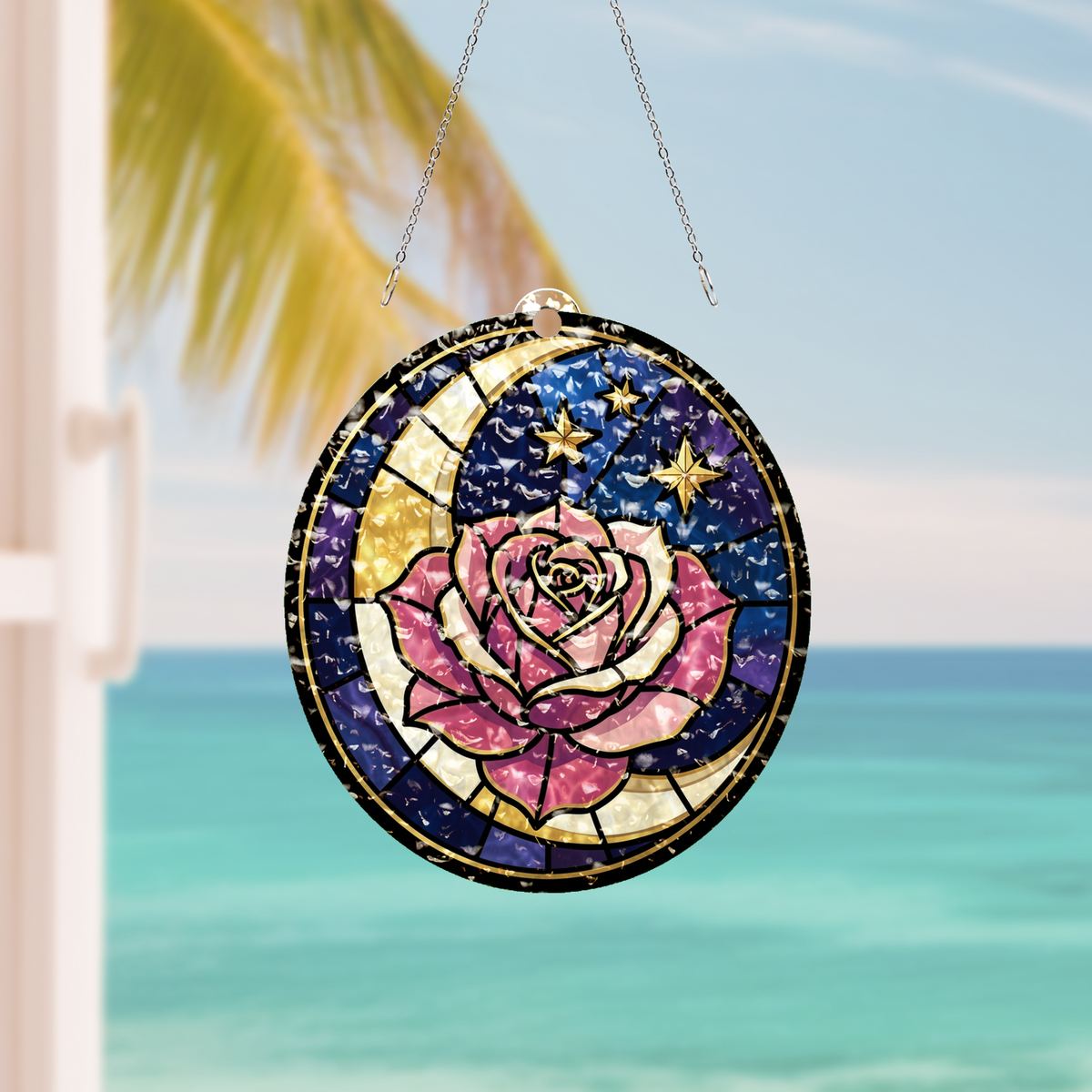 Celestial Rose Moon Circle Water Ripple Suncatcher