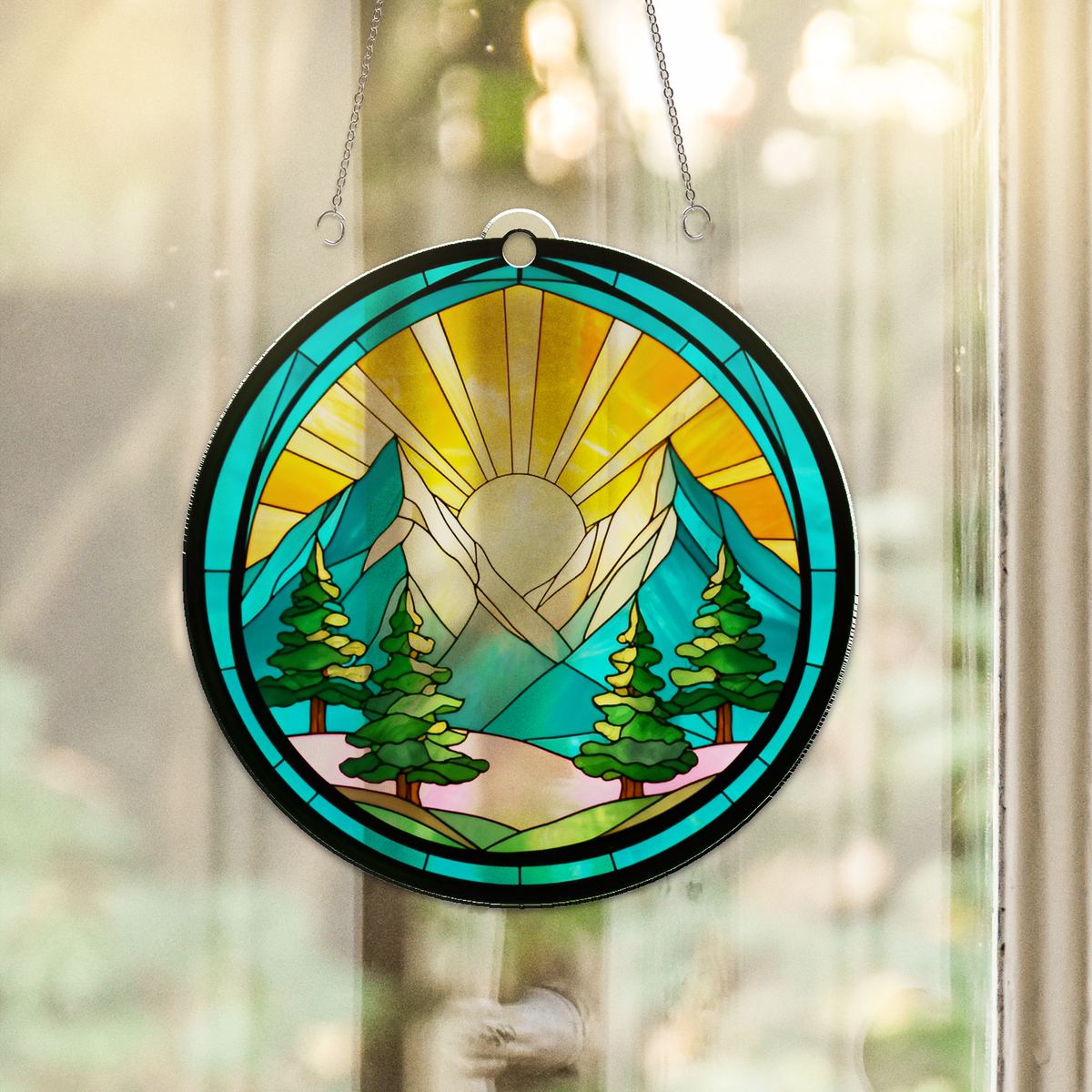Mountain Pine Sunrise Circle Acrylic Suncatcher
