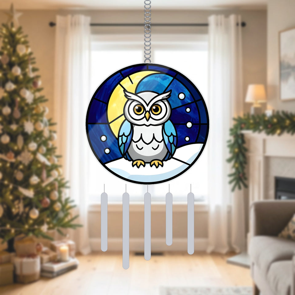 Snowy Owl Winter Moon Suncatcher Wind Chime