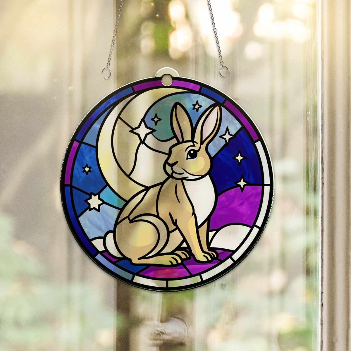 Moon Gazing Hare Circle Acrylic Suncatcher