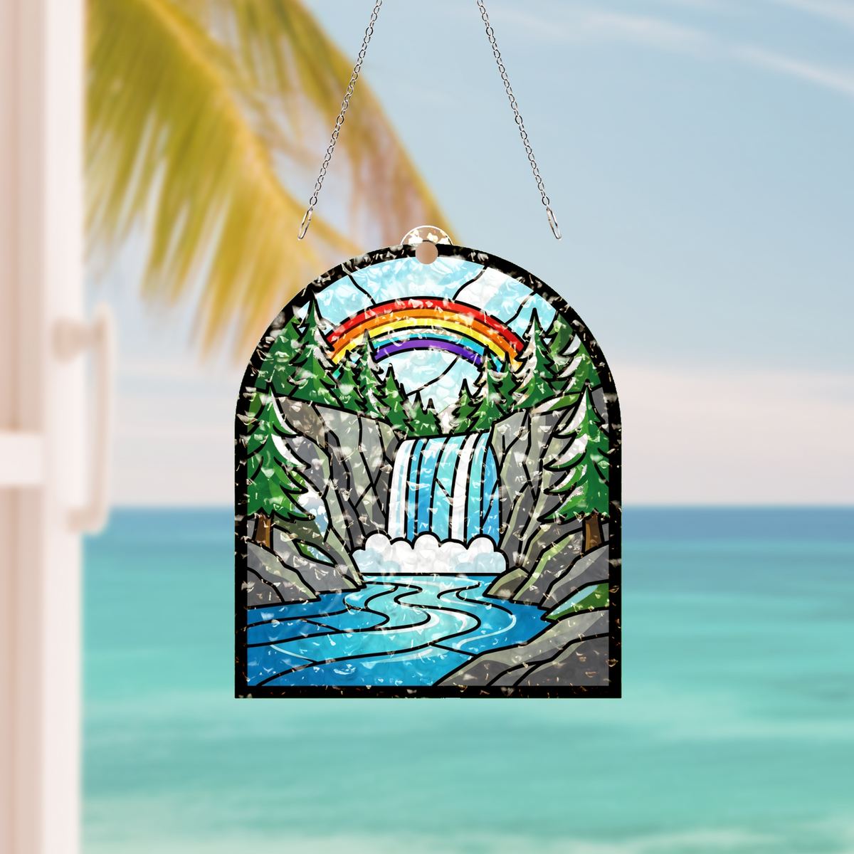 Mountain Waterfall Forest Water Ripple Suncatcher