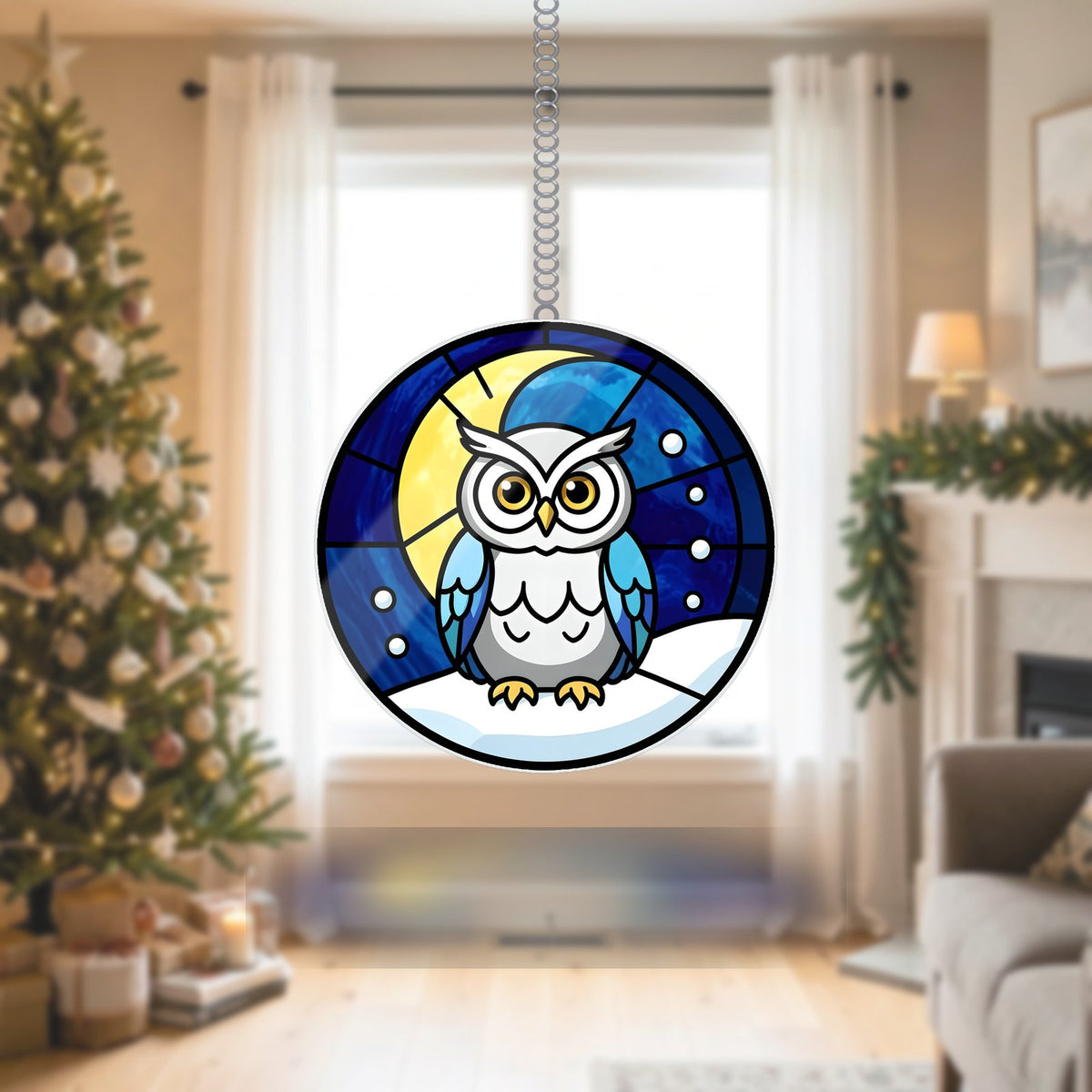 Snowy Owl Winter Moon Acrylic Suncatcher