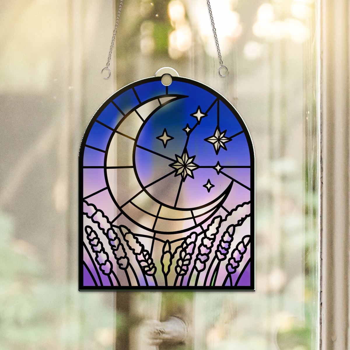 Starry Lavender Moon Arch Acrylic Suncatcher