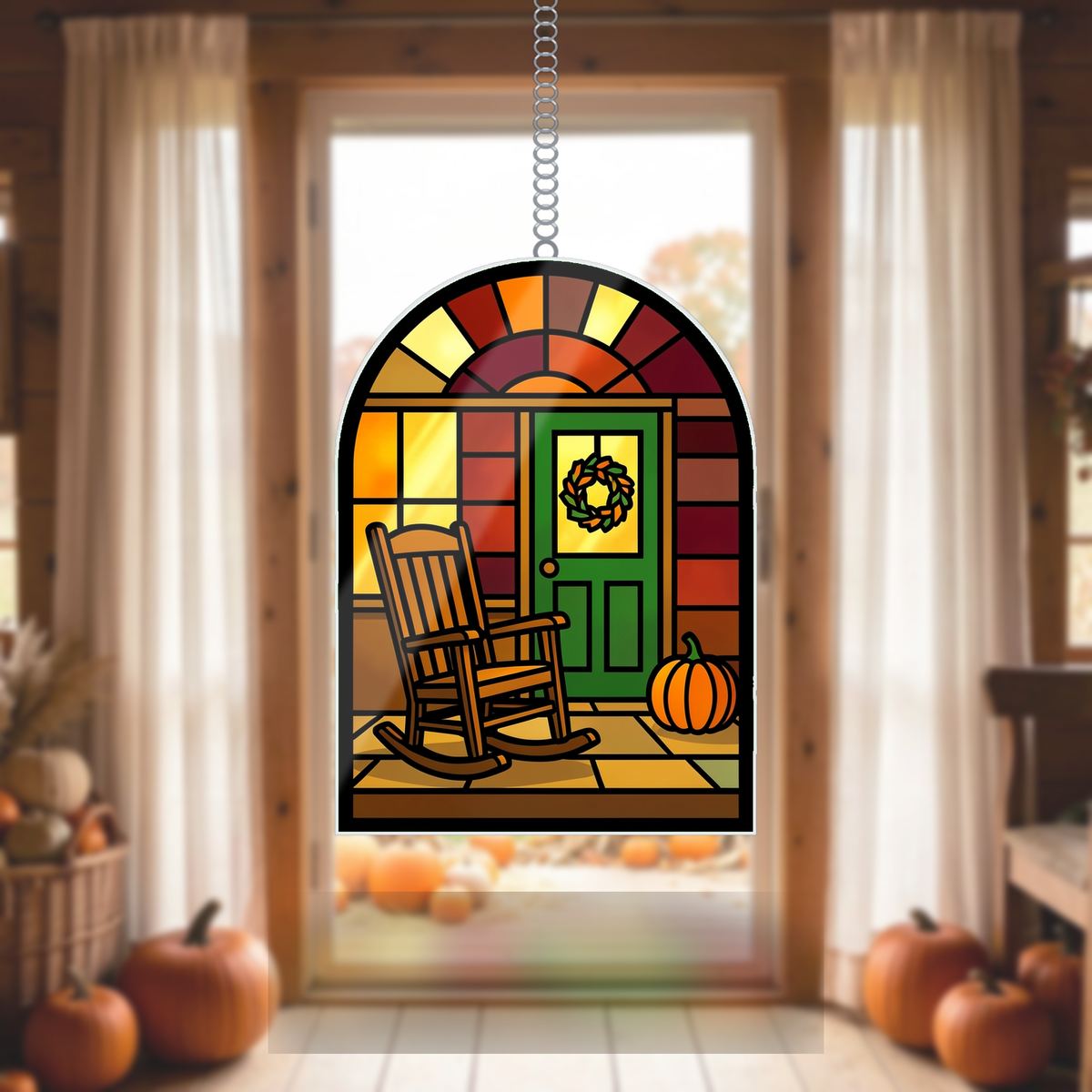 Front Porch Rocking Chair Arch Wavy Acrylic Suncatcher Ornament