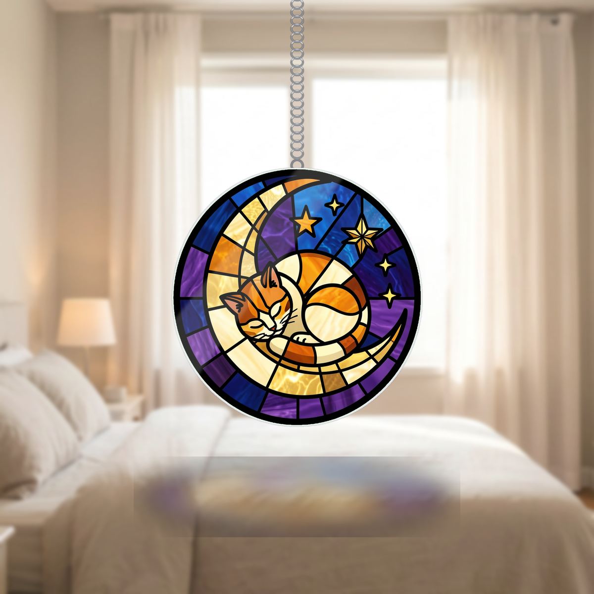 Sleeping Cat Crescent Window Wavy Acrylic Suncatcher Ornament