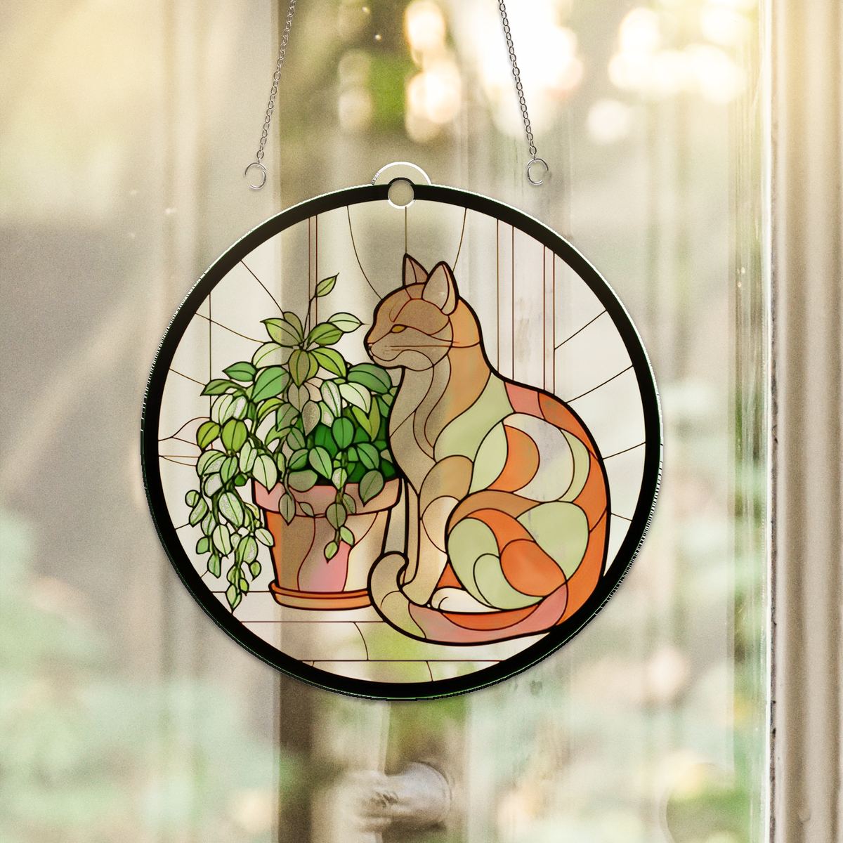 Cozy Cat Plant Window Acrylic Suncatcher