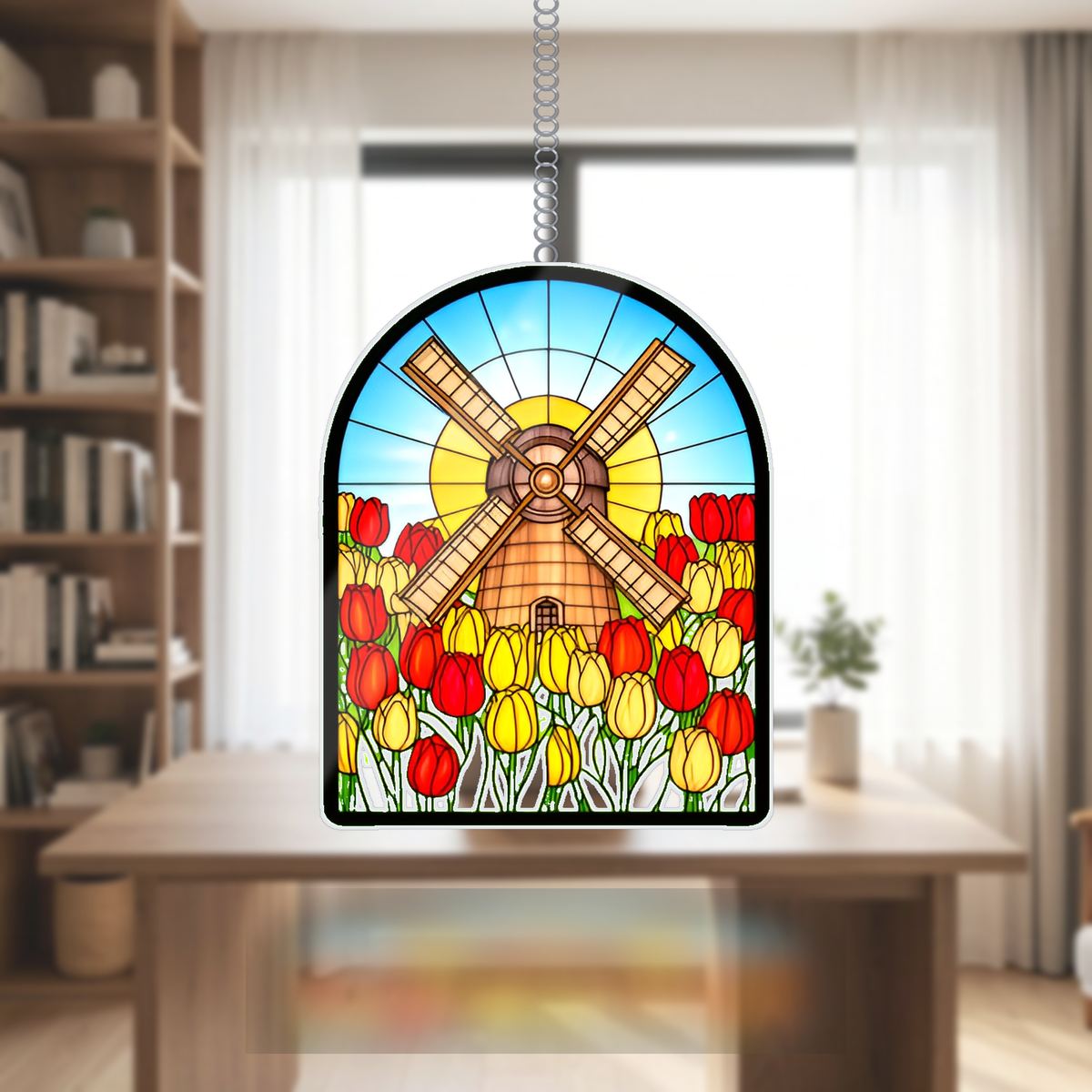 Tulip Windmill Arch Wavy Acrylic Suncatcher Ornament