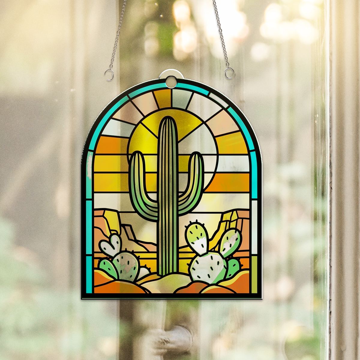 Desert Saguaro Sunset Arch Acrylic Suncatcher