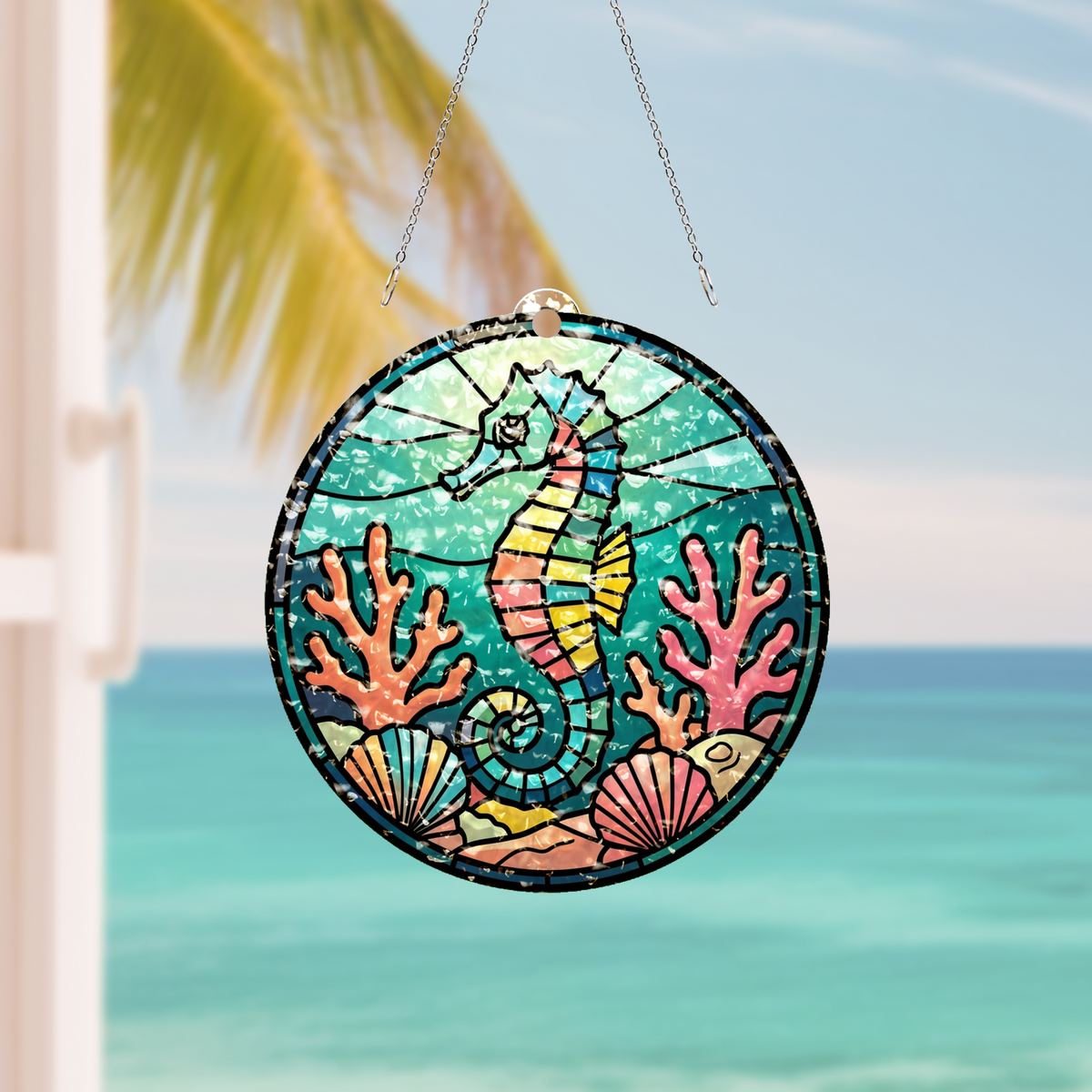Seahorse Coral Reef Circle Water Ripple Suncatcher