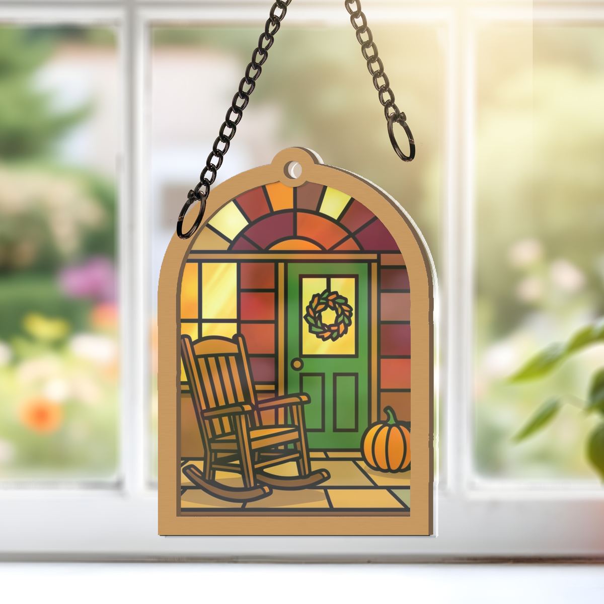 Front Porch Rocking Chair Arch Window Hanging Suncatcher