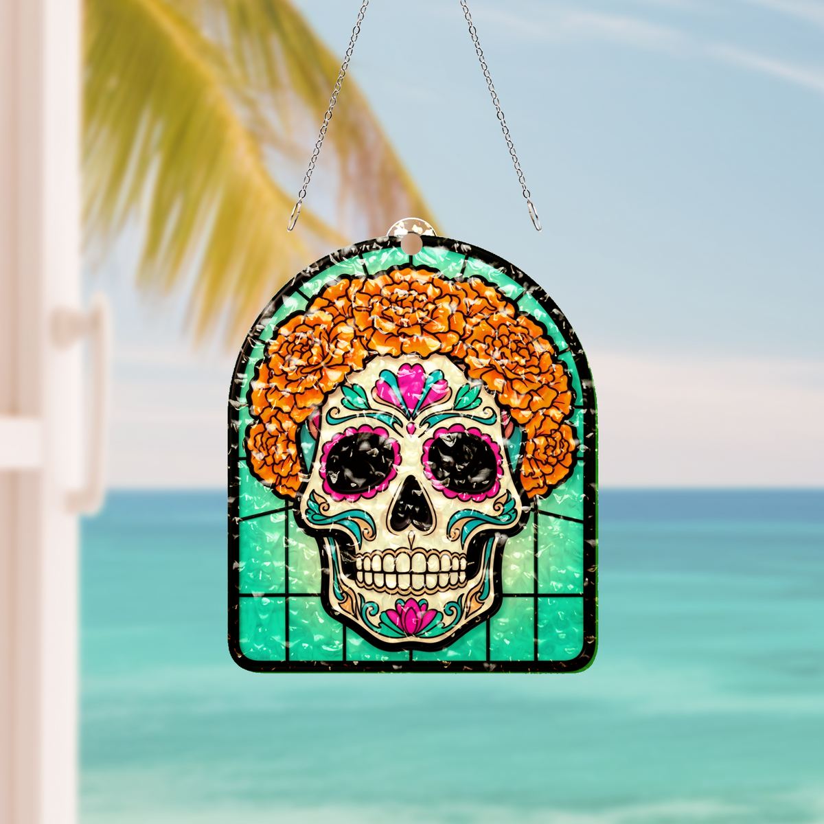 Sugar Skull Marigold Arch Water Ripple Suncatcher