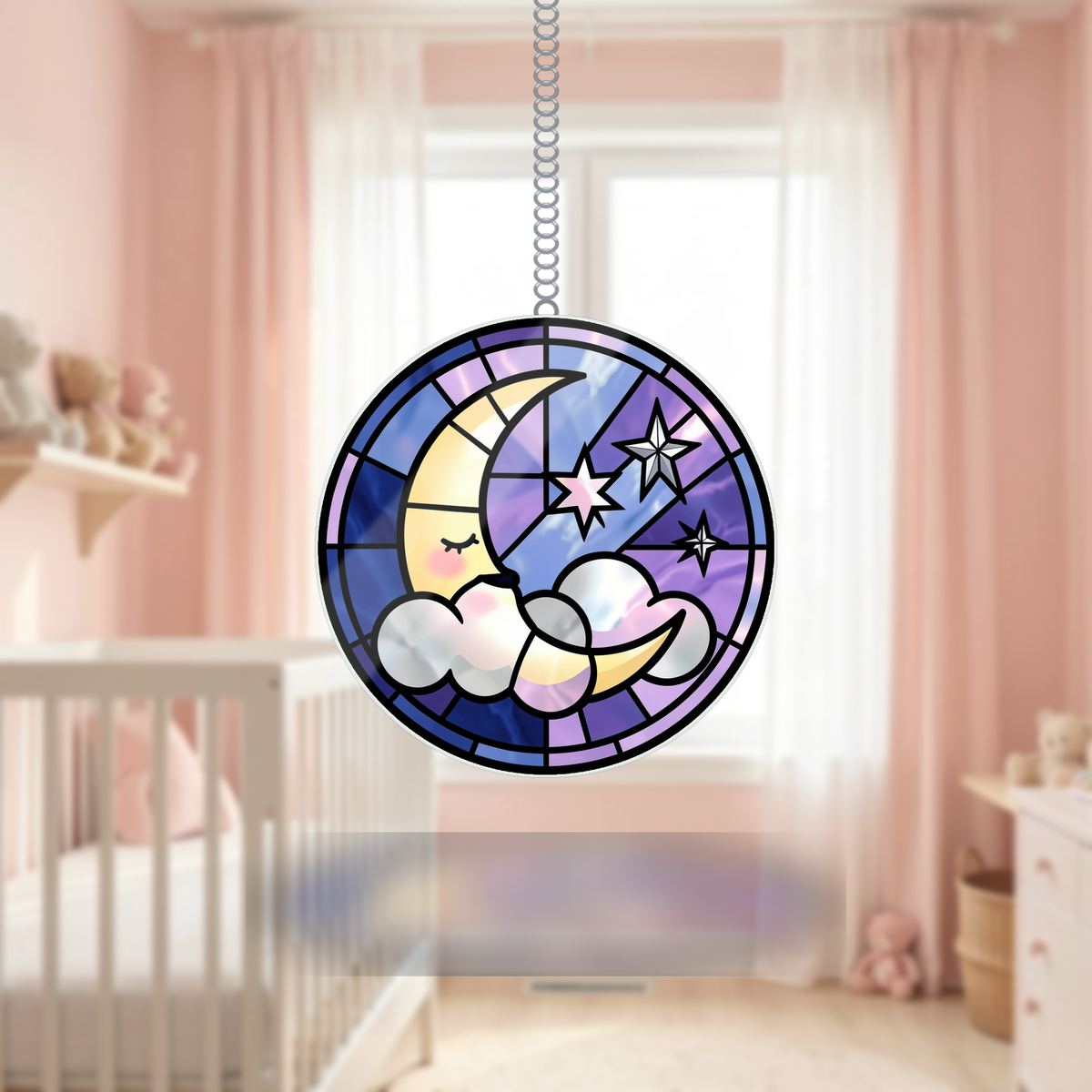 Sleepy Moon Cloud Circle Wavy Acrylic Suncatcher Ornament
