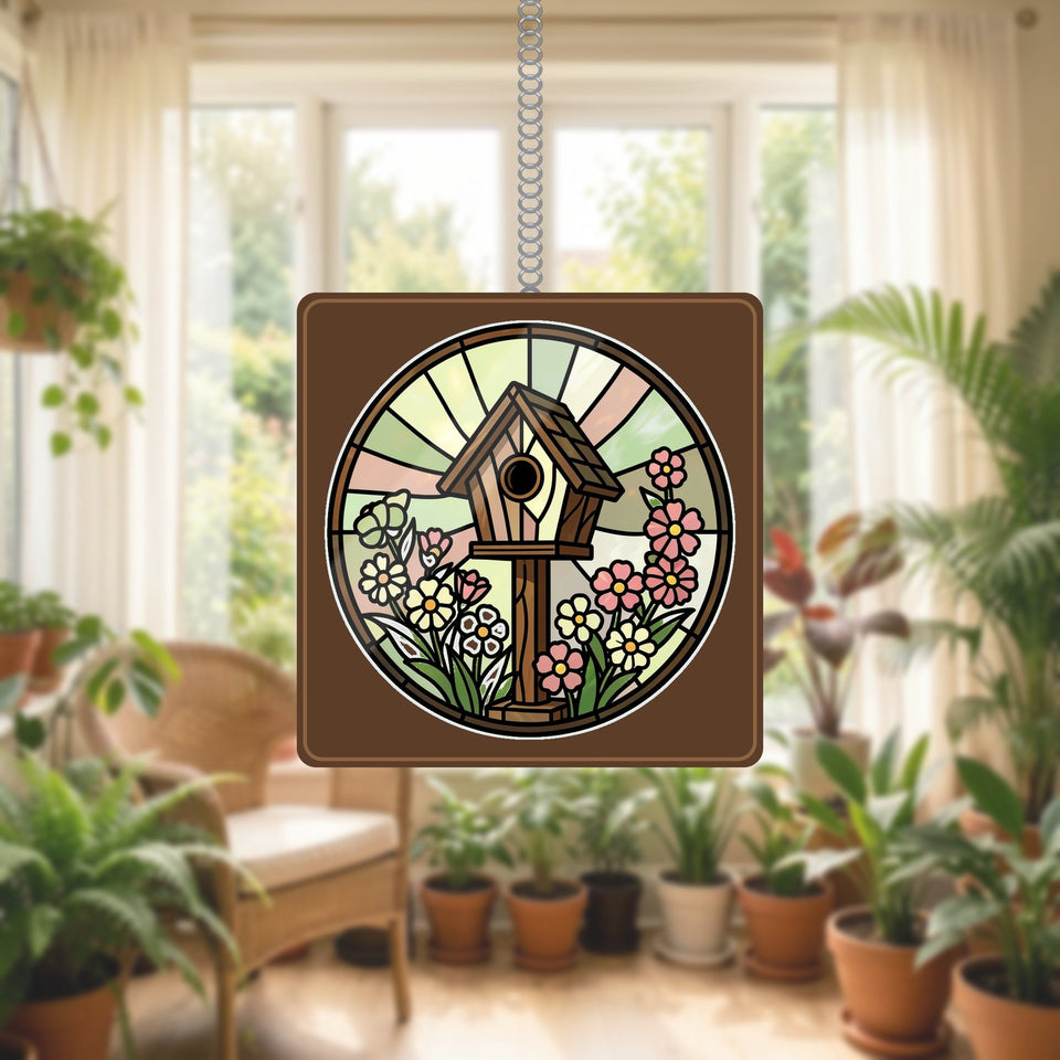 Birdhouse Wildflower Circle Window Hanging Suncatcher