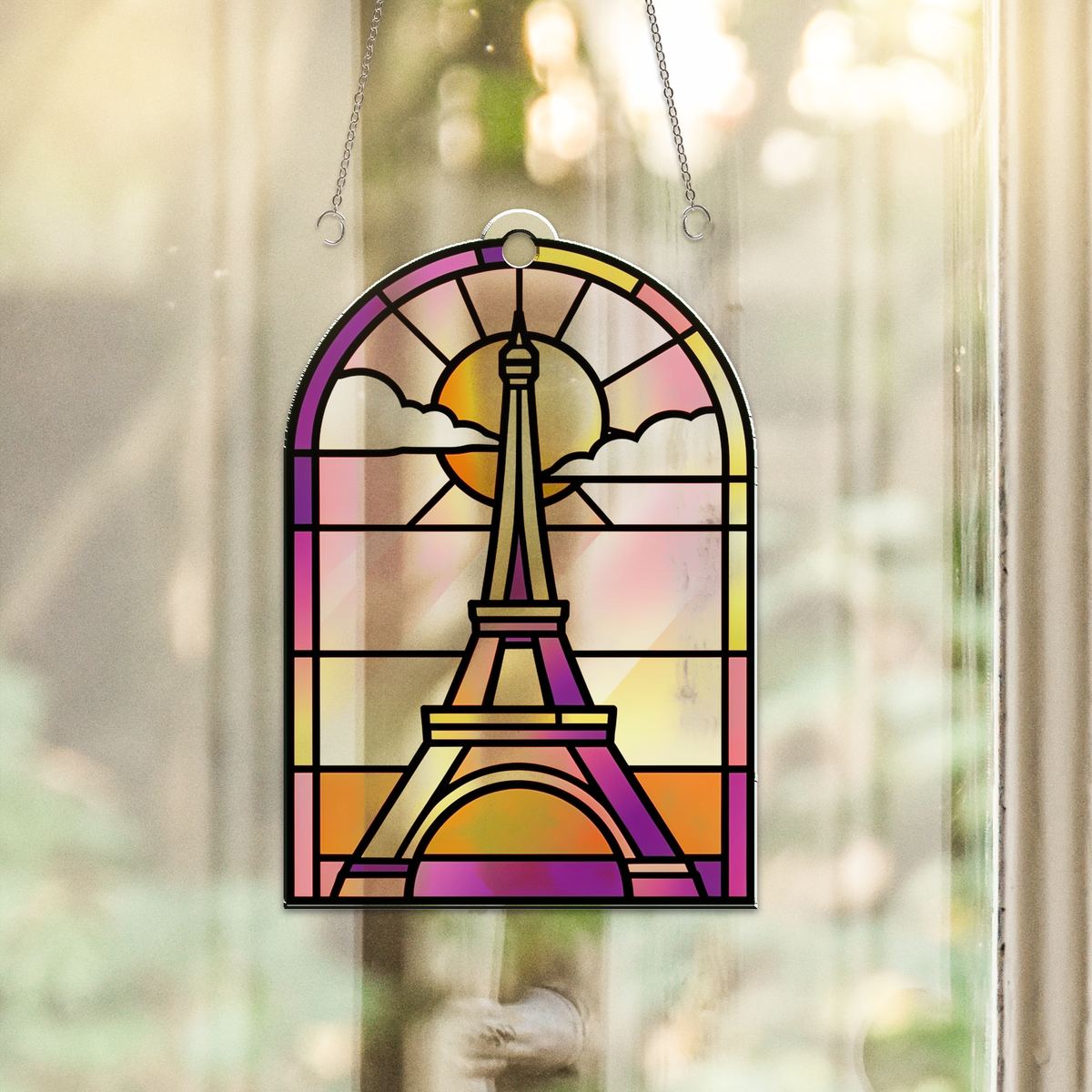 Eiffel Tower Sunset Arch Acrylic Suncatcher