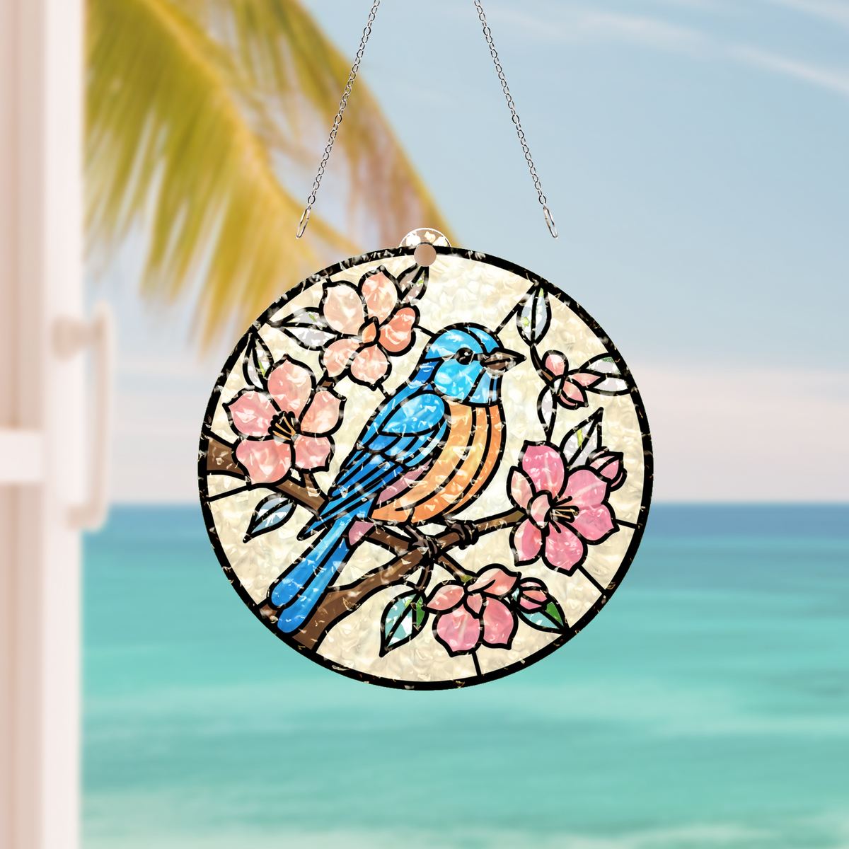 Bluebird Blossom Circle Water Ripple Suncatcher