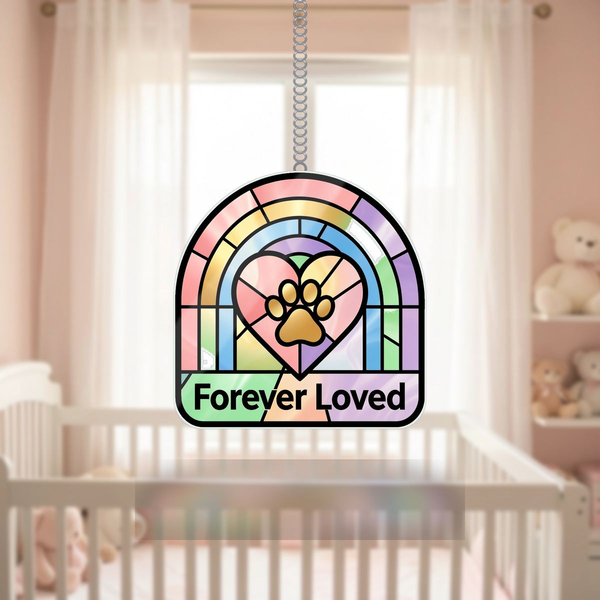 Rainbow Bridge Pet Memorial Wavy Acrylic Suncatcher Ornament