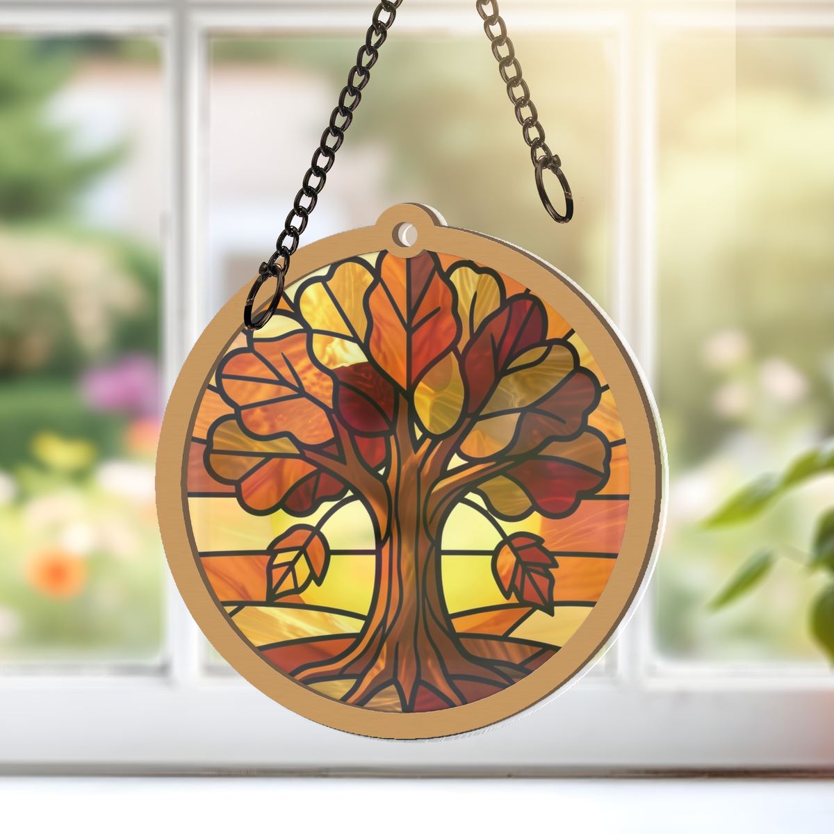 Golden Autumn Tree Circle Window Hanging Suncatcher