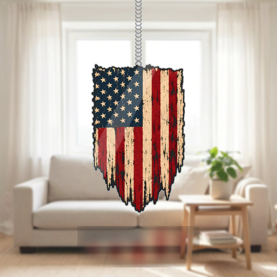 Distressed American Flag Acrylic Suncatcher
