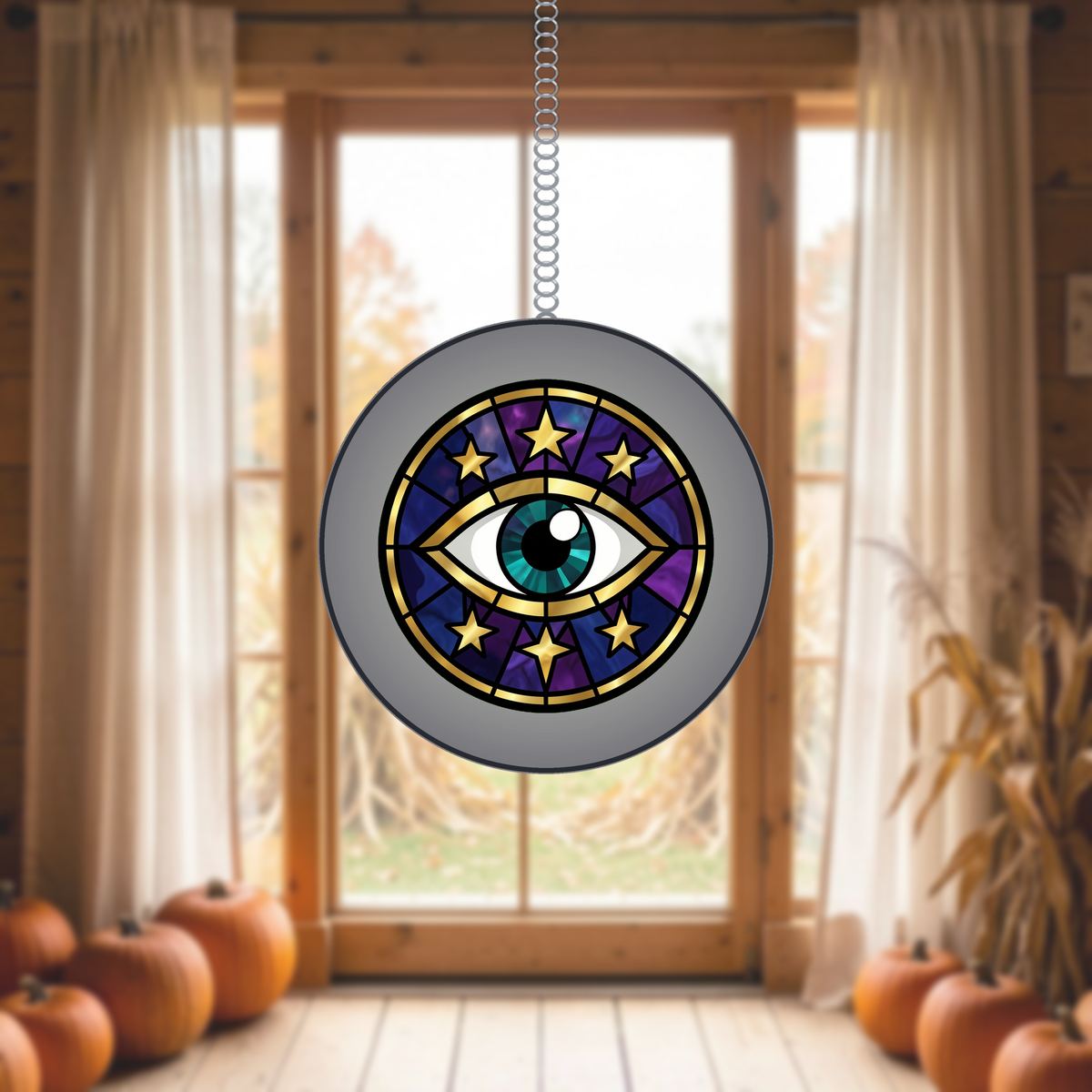 Celestial Eye Crescent Circle Stained Glass Suncatcher