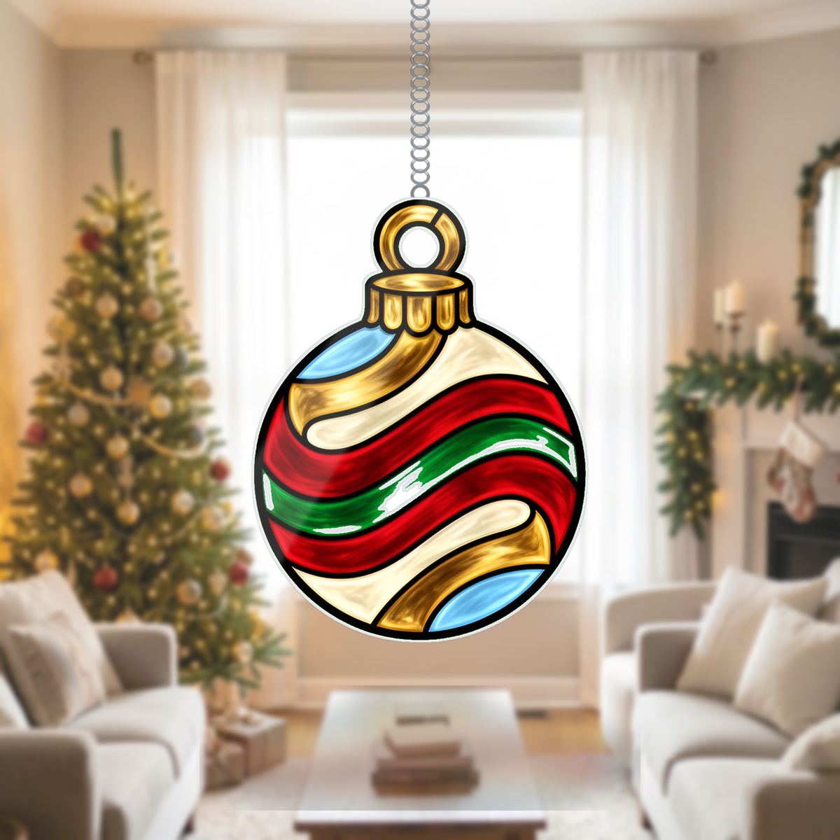 Vintage Ornament Swirl Wavy Acrylic Suncatcher Ornament