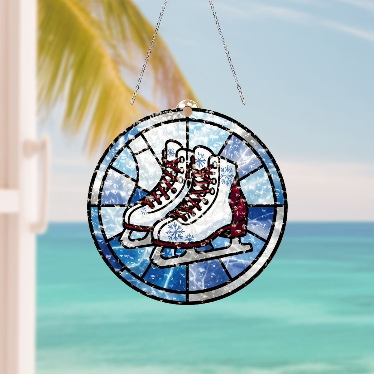 Ice Skates Snowflake Circle Water Ripple Suncatcher