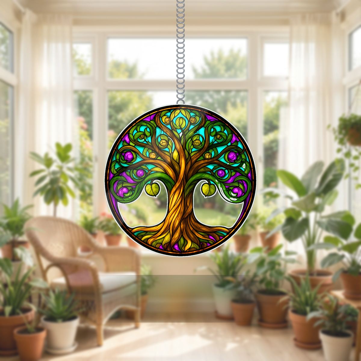 Tree of Life Memorial Circle Wavy Acrylic Suncatcher Ornament